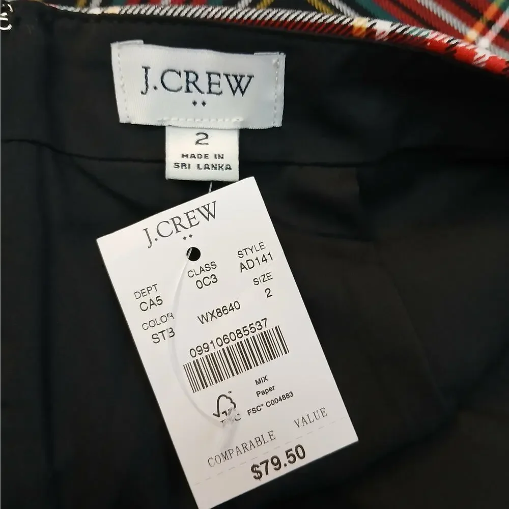 J.Crew SZ 2 Tartan Cotton Sateen Pencil Skirt In Stewart Tartan Black & Red NWT - Picture 5 of 5